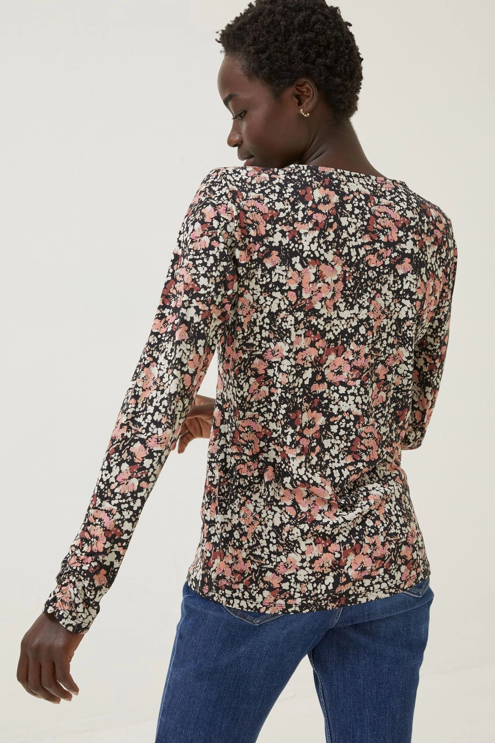 FatFace Rhian Blush Floral Black Top 2 FatFace Rhian Blush Floral Black Top - Image 2