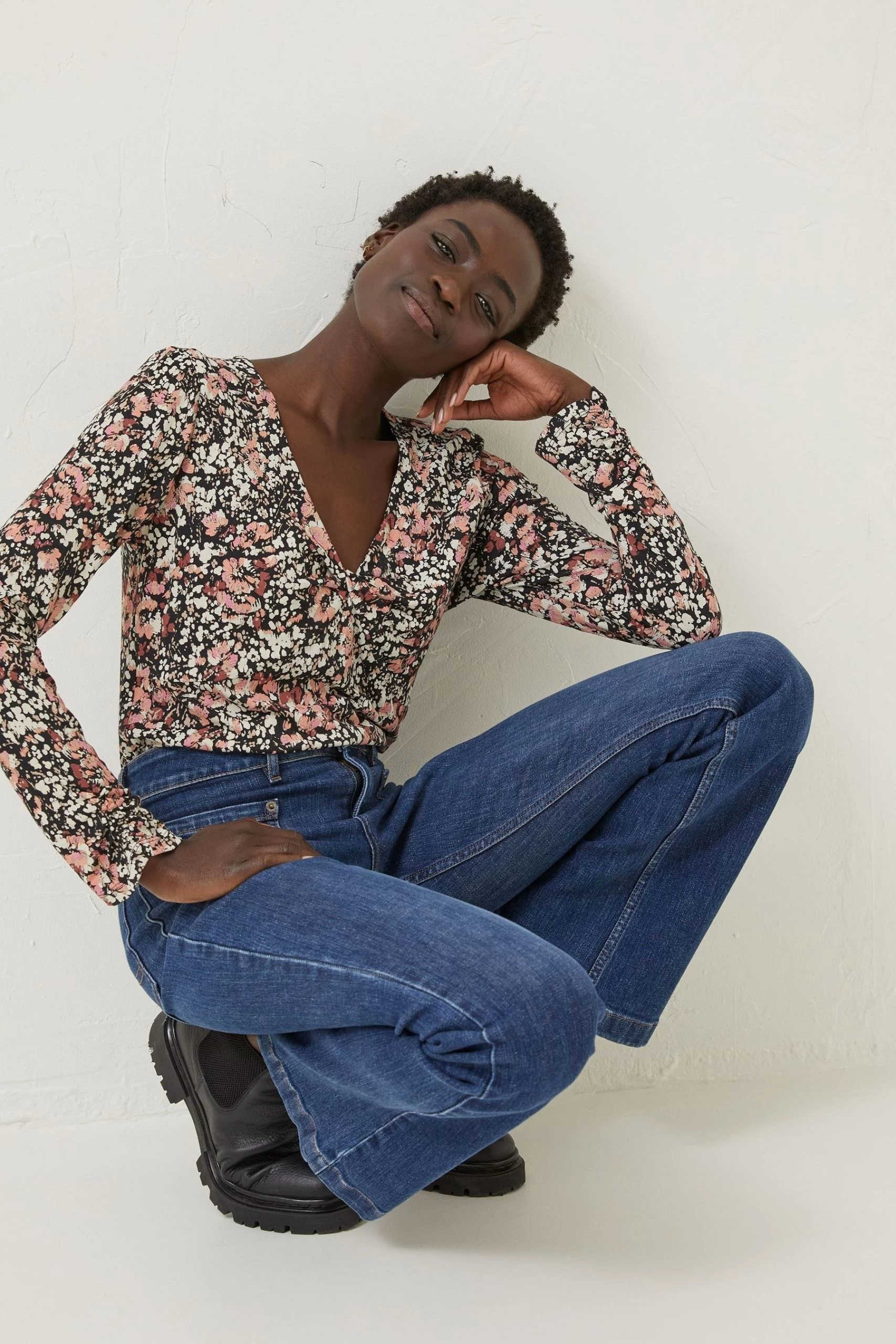 FatFace Rhian Blush Floral Black Top 3 FatFace Rhian Blush Floral Black Top - Image 3