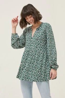 FatFace Green Poppy Ditsy Pears Tunic Top