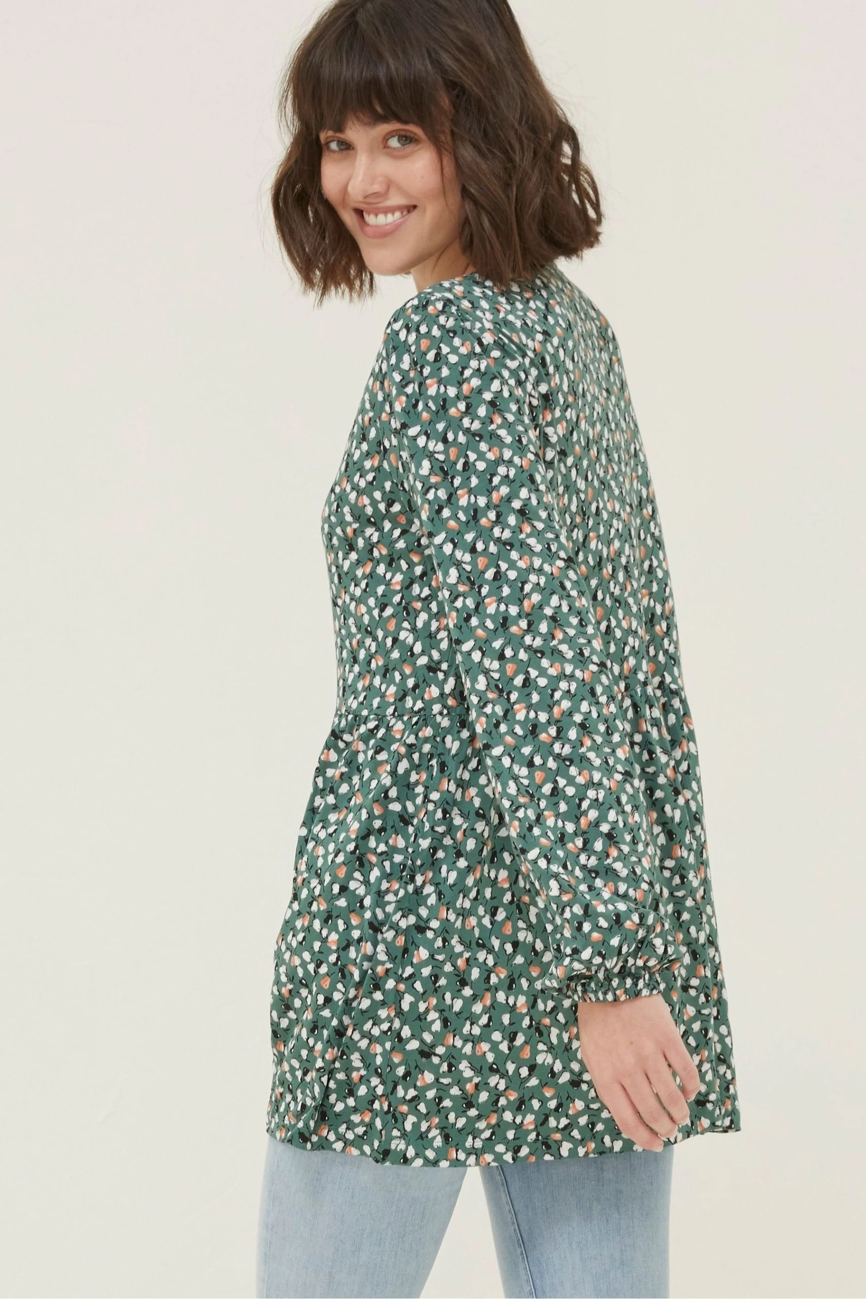 FatFace Green Poppy Ditsy Pears Tunic Top 2 FatFace Green Poppy Ditsy Pears Tunic Top - Image 2