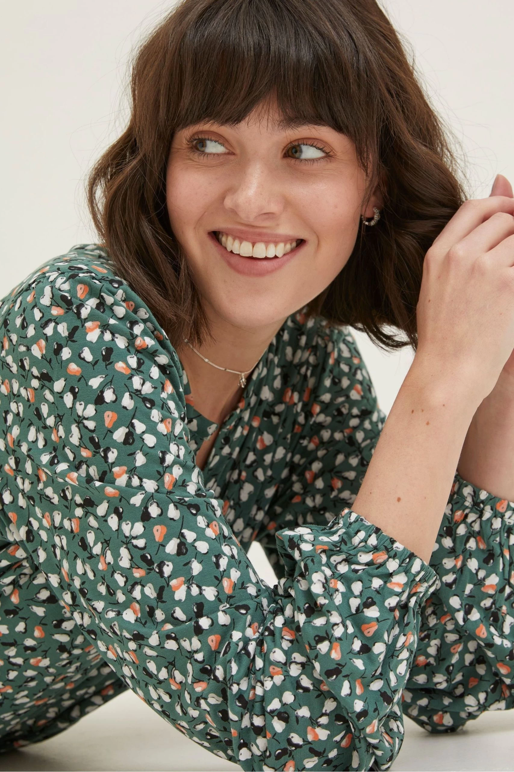 FatFace Green Poppy Ditsy Pears Tunic Top 4 FatFace Green Poppy Ditsy Pears Tunic Top - Image 4