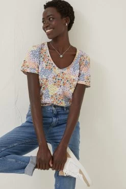 FatFace Natural Maggie Meadow Patchwork T-Shirt