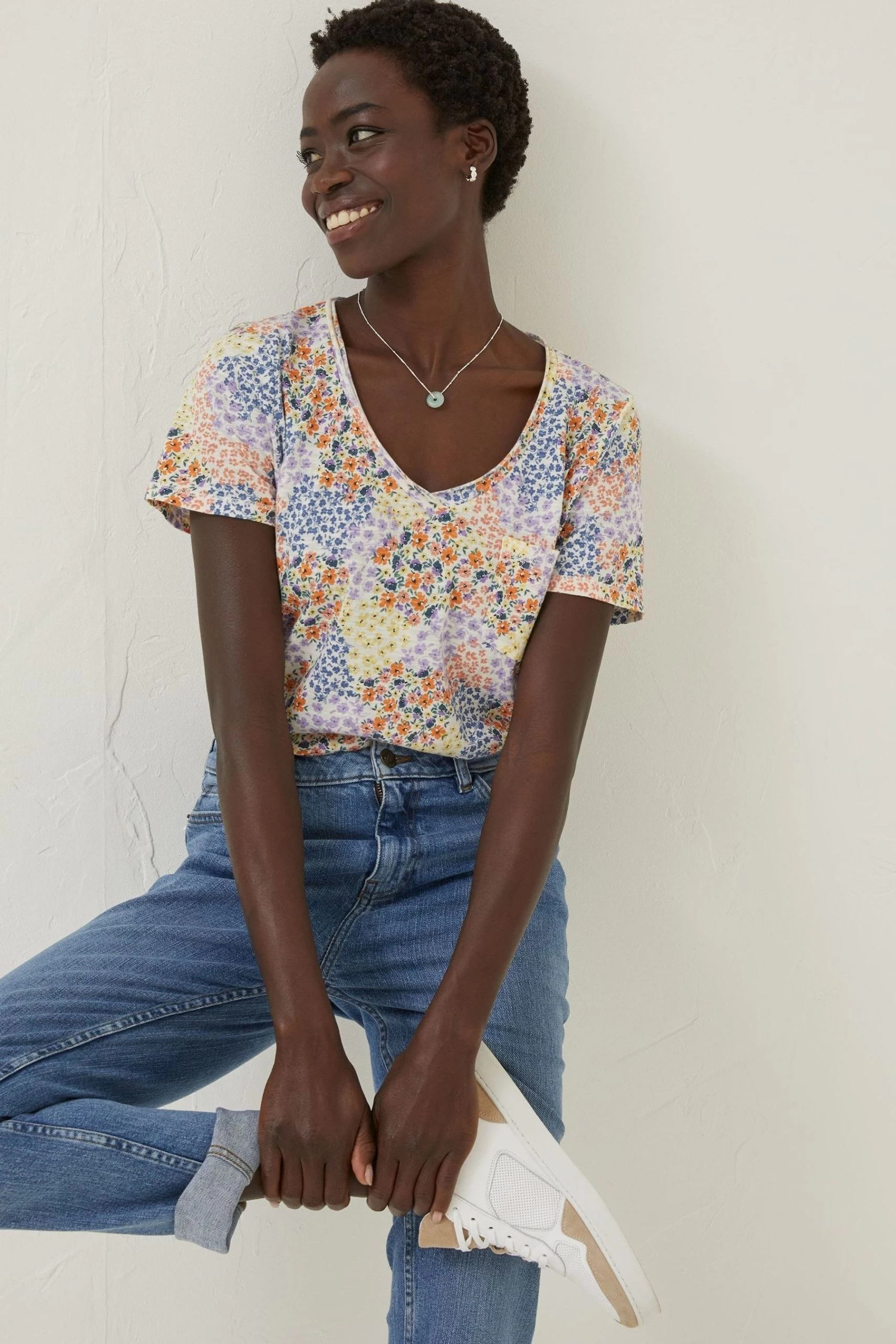 FatFace Natural Maggie Meadow Patchwork T-Shirt 1 FatFace Natural Maggie Meadow Patchwork T-Shirt