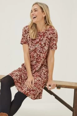 FatFace Simone Blush Jersey Brown Dress -Fashion Clothing Store D57 846s3