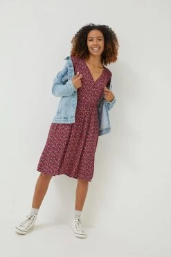 FatFace Red Maddox Retro Ditsy Dress -Fashion Clothing Store D57 851s4