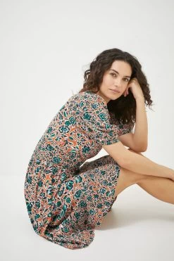 FatFace Orange Lottie Sketched Floral Dress -Fashion Clothing Store D57 852s3