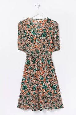 FatFace Orange Lottie Sketched Floral Dress -Fashion Clothing Store D57 852s5