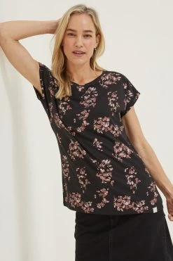 FatFace Ivy Blush Floral Graphic Black T-Shirt