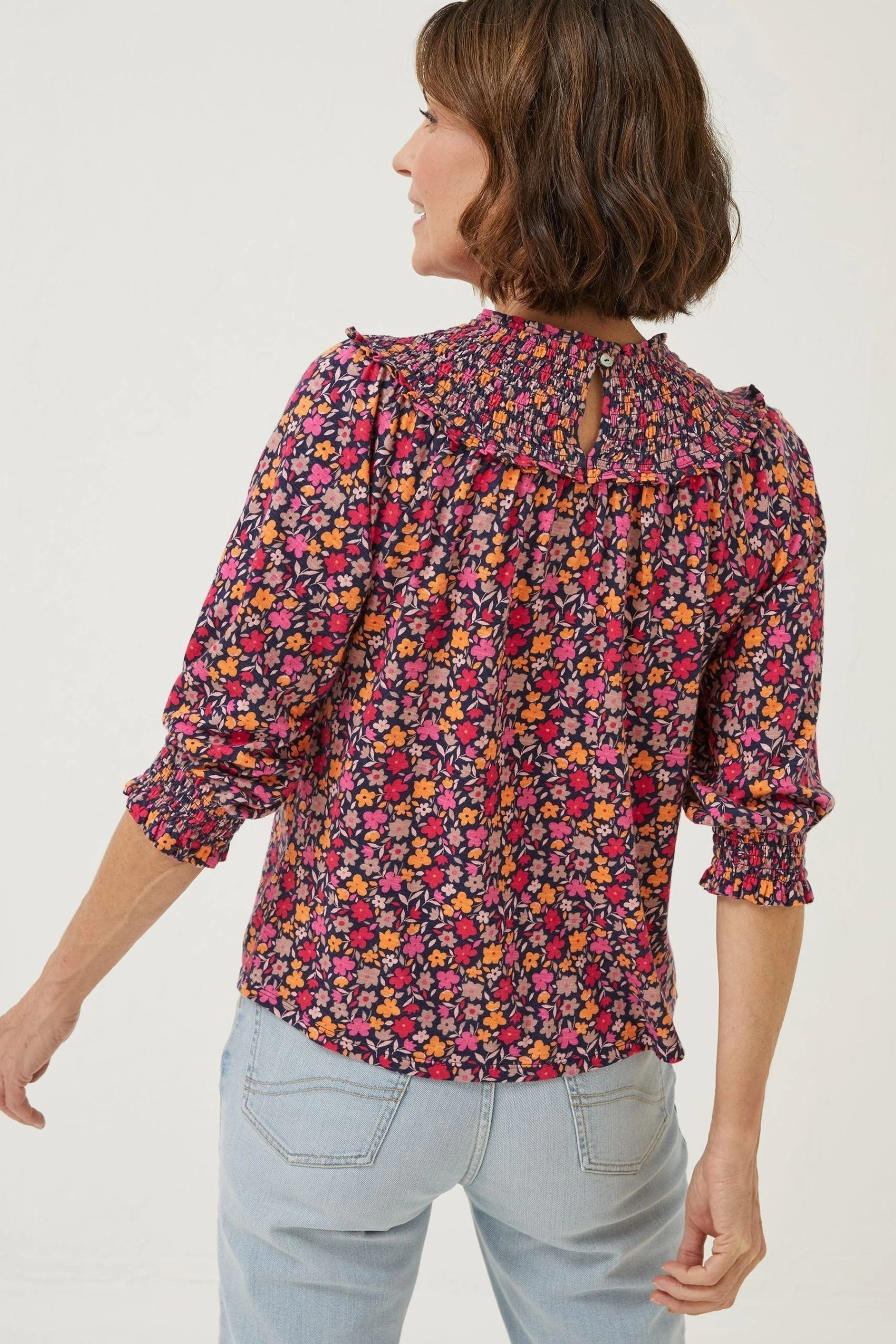 FatFace Red Sienna Retro Ditsy Smock Top 2 FatFace Red Sienna Retro Ditsy Smock Top - Image 2