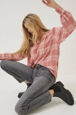 FatFace Lou Brown Check Blouse -Fashion Clothing Store D57528s4