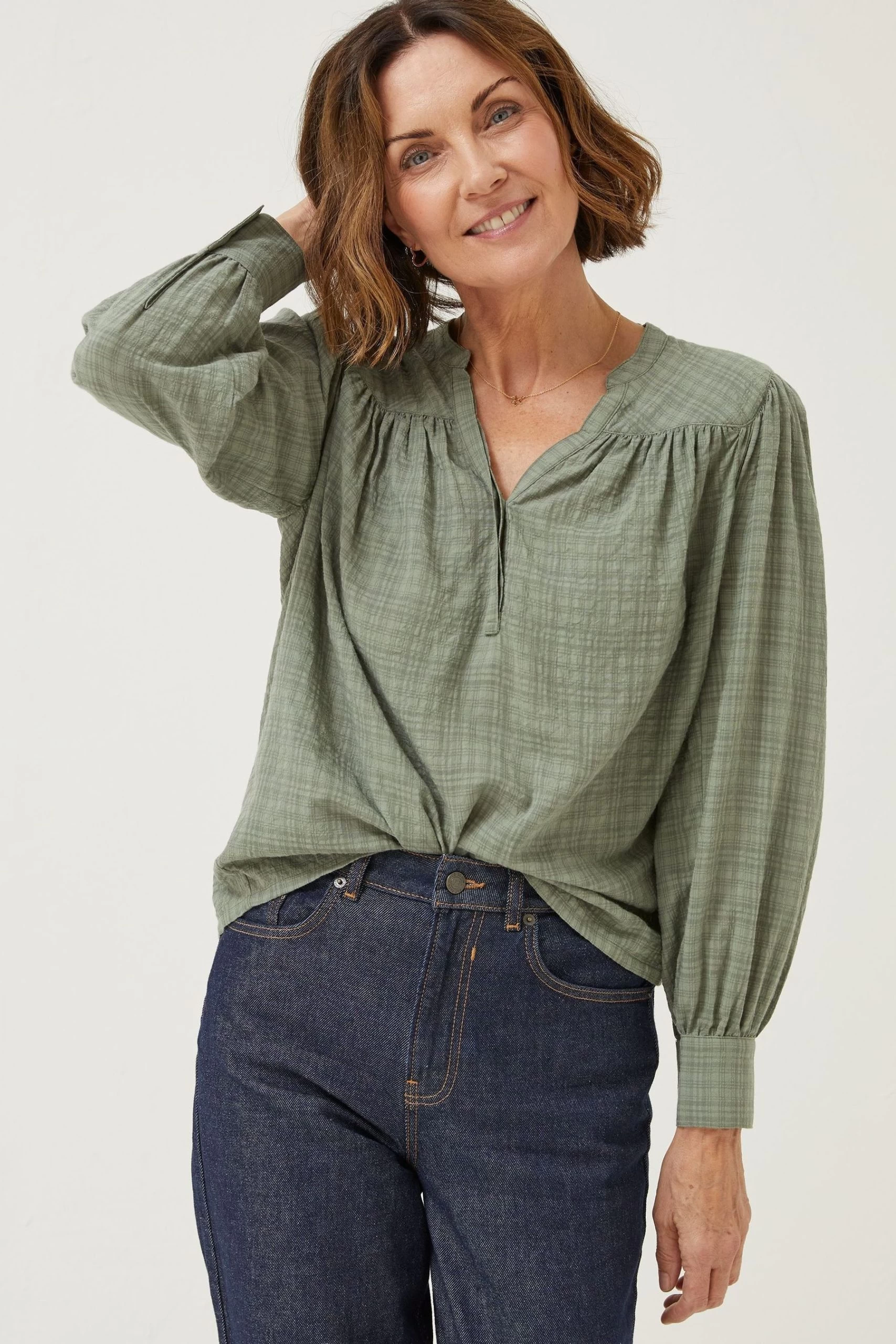 FatFace Green Lou Blouse 1 FatFace Green Lou Blouse