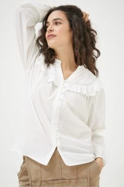 FatFace Rowan White Frill Blouse