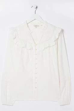 FatFace Rowan White Frill Blouse -Fashion Clothing Store D57533s4