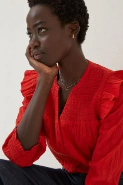 FatFace Red Jay Frill Blouse