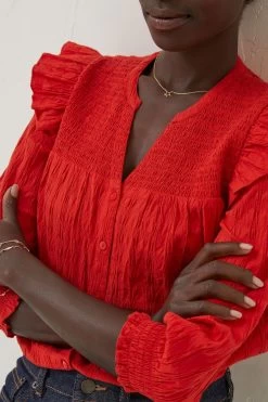 FatFace Red Jay Frill Blouse -Fashion Clothing Store D57572s3