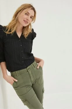 FatFace Jay Frill Black Blouse -Fashion Clothing Store D57573s4