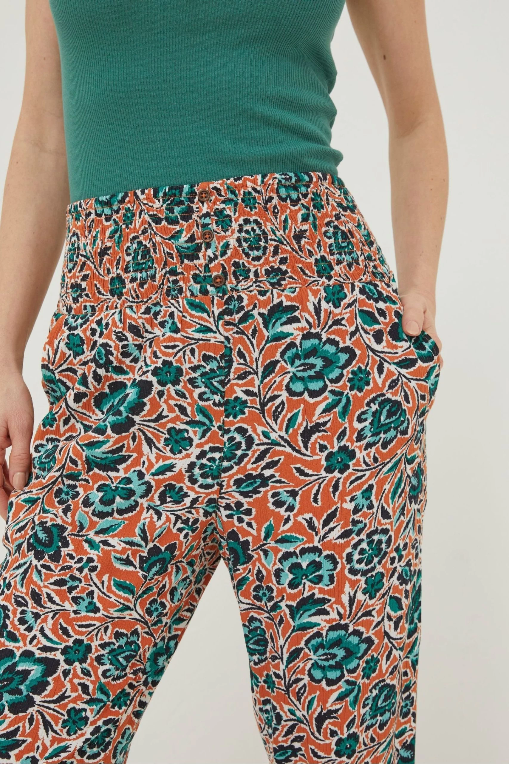 FatFace Orange Shirred Cuffed Sketched Trousers 3 FatFace Orange Shirred Cuffed Sketched Trousers - Image 3