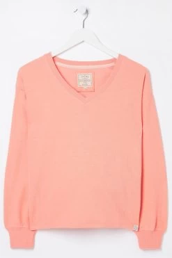 FatFace Orange Vienna V-Neck Sweatshirt -Fashion Clothing Store D57599s5