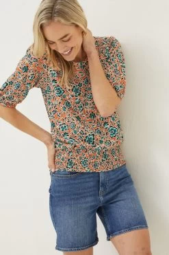 FatFace Orange Perrie Sketch Floral Top