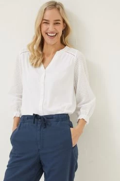 FatFace Winnie Button Through White Top