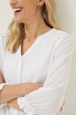 FatFace Winnie Button Through White Top -Fashion Clothing Store D57795s4