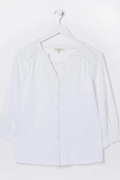 FatFace Winnie Button Through White Top -Fashion Clothing Store D57795s5