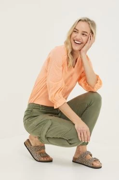 FatFace Orange Winnie Button Through Top -Fashion Clothing Store D57796s3