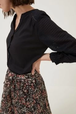 FatFace Winnie Button Through Black Top -Fashion Clothing Store D57797s4