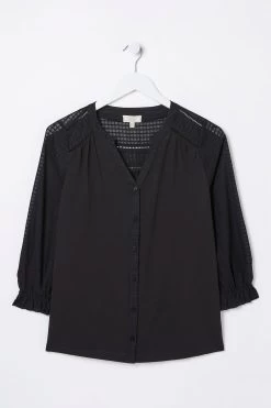 FatFace Winnie Button Through Black Top -Fashion Clothing Store D57797s5