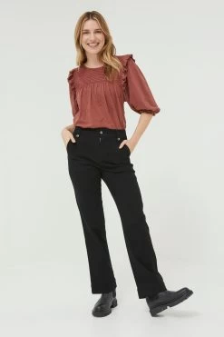 FatFace Marlo Embroidered Brown Top -Fashion Clothing Store D57802s7