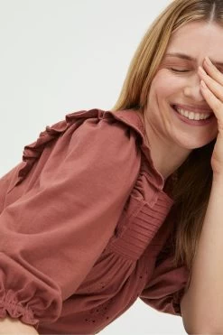 FatFace Marlo Embroidered Brown Top -Fashion Clothing Store D57802s8