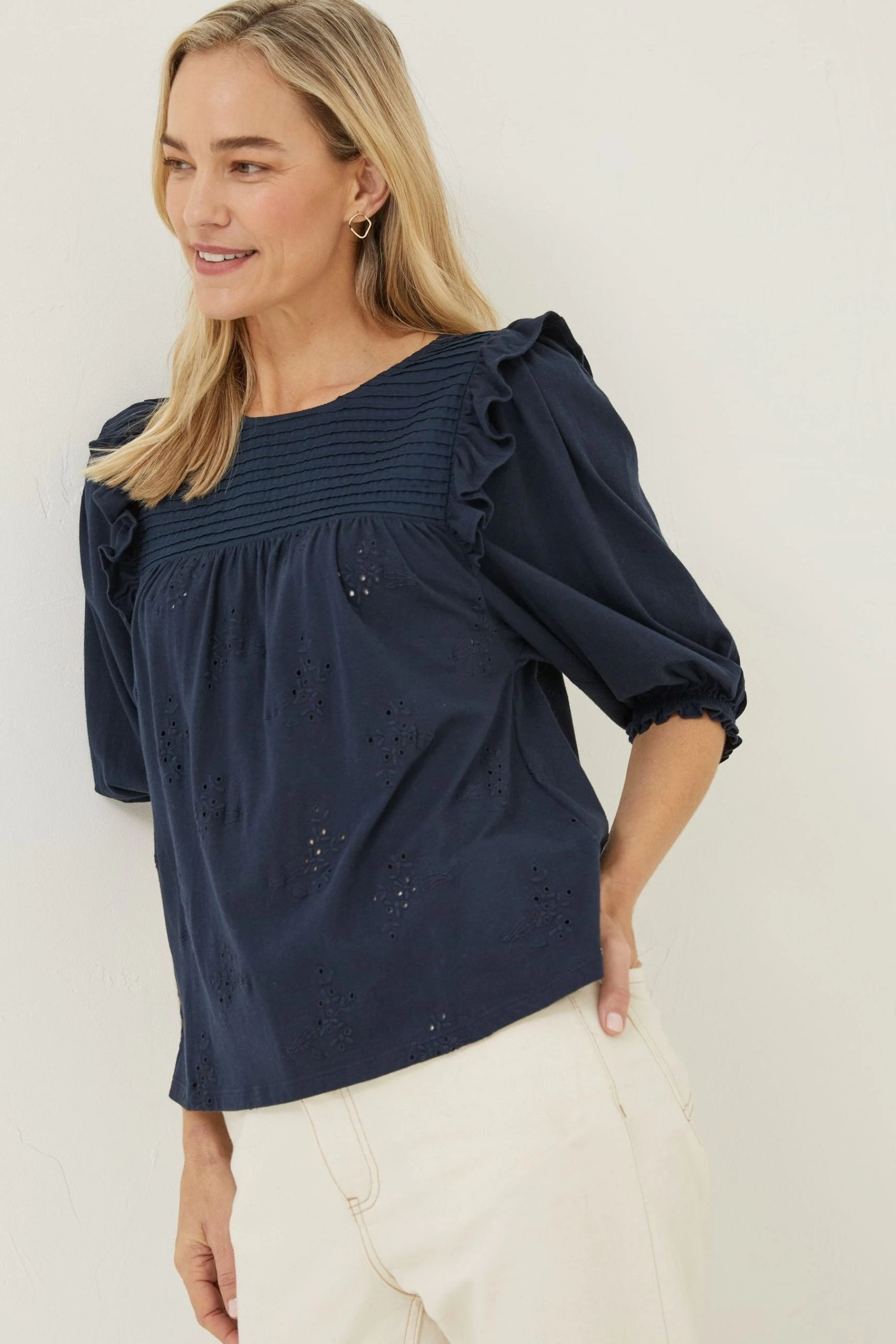FatFace Blue Marlo Embroidered Top 1 FatFace Blue Marlo Embroidered Top