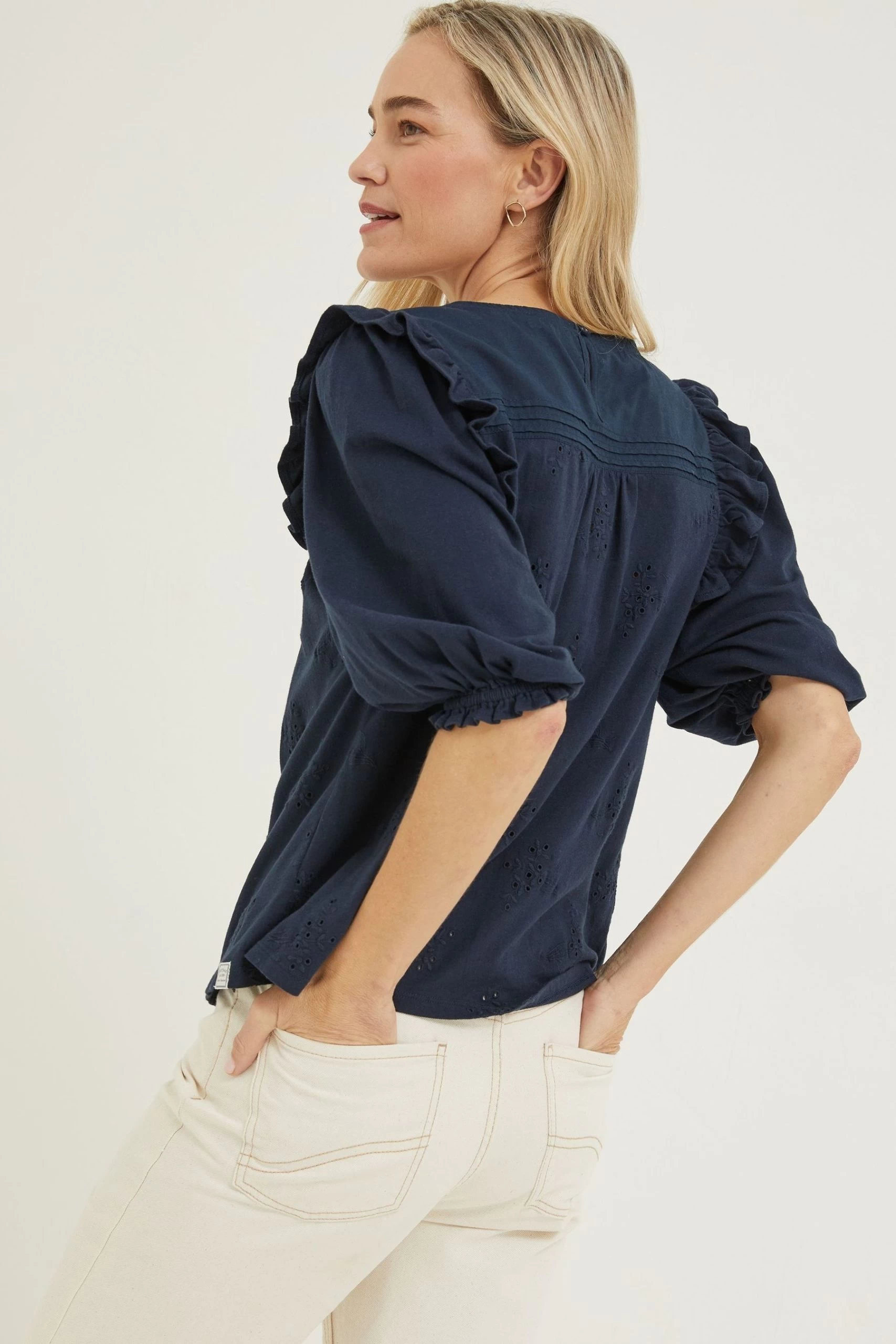 FatFace Blue Marlo Embroidered Top 2 FatFace Blue Marlo Embroidered Top - Image 2