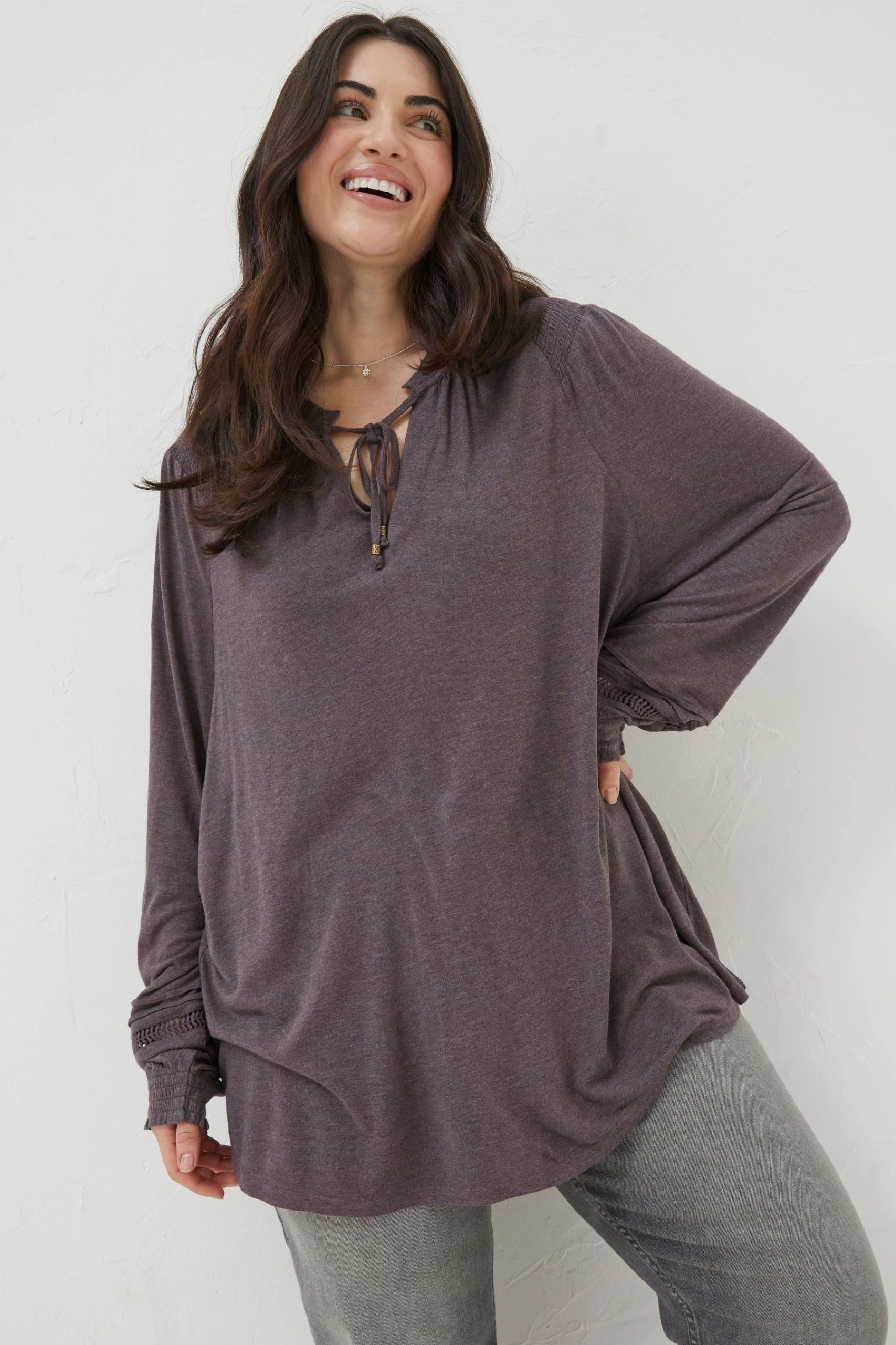FatFace Purple Nina Notch Neck Tunic Top 3 FatFace Purple Nina Notch Neck Tunic Top - Image 3
