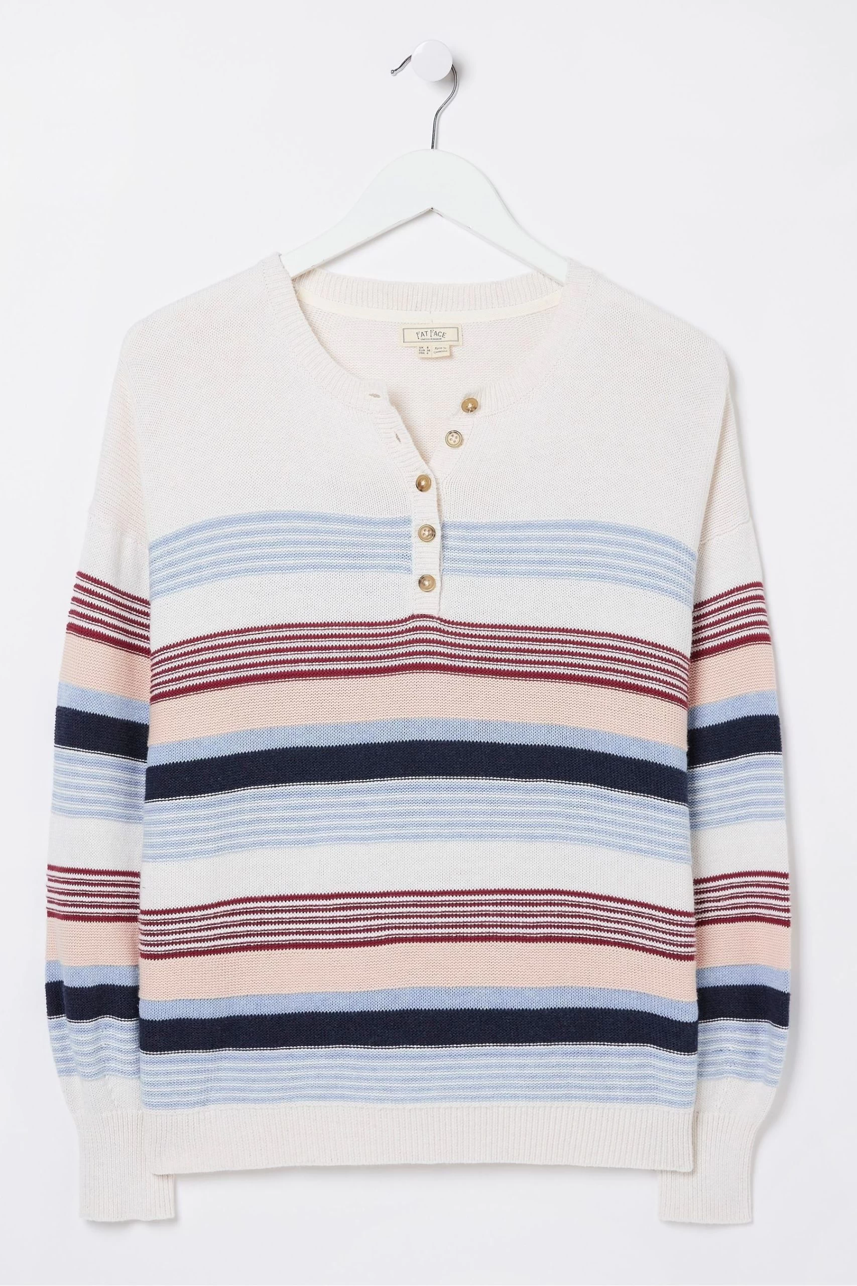 FatFace Blue Sophia Stripe Henley Jumper 7 FatFace Blue Sophia Stripe Henley Jumper - Image 7