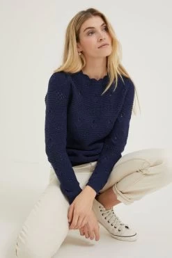 FatFace Blue Aubrey Crochet Jumper -Fashion Clothing Store D57818s3