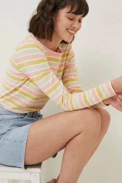 FatFace Natural Block Breton Organic Cotton T-Shirt -Fashion Clothing Store D57834s3