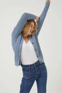 FatFace Blue Lucy Cable Cardigan -Fashion Clothing Store D57840s3