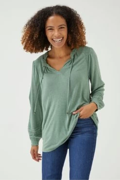 FatFace Green Nina Notch Neck Tunic Top