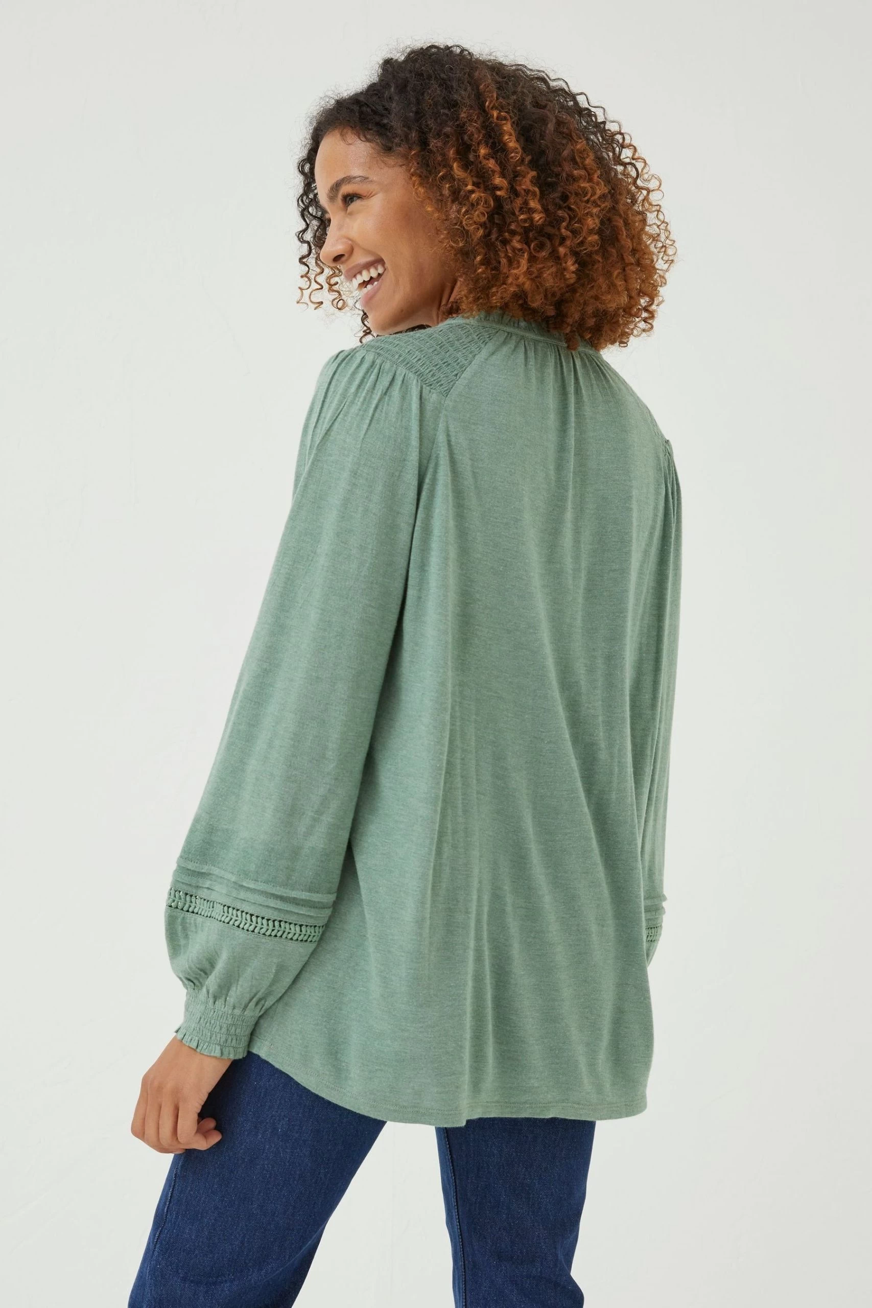 FatFace Green Nina Notch Neck Tunic Top 2 FatFace Green Nina Notch Neck Tunic Top - Image 2