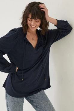 FatFace Blue Nina Notch Neck Tunic Top