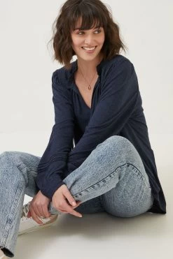 FatFace Blue Nina Notch Neck Tunic Top -Fashion Clothing Store D57870s3