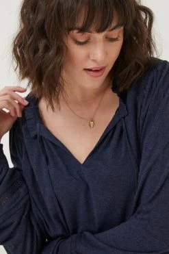 FatFace Blue Nina Notch Neck Tunic Top -Fashion Clothing Store D57870s4