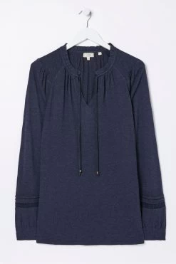 FatFace Blue Nina Notch Neck Tunic Top -Fashion Clothing Store D57870s5