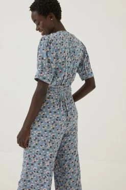 FatFace Blue Lena Tonal Floral Jumpsuit -Fashion Clothing Store D57881s4