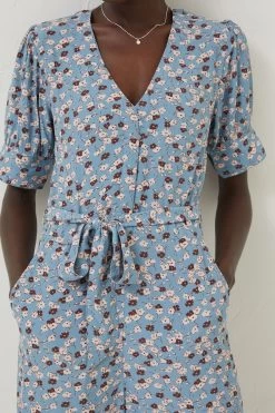 FatFace Blue Lena Tonal Floral Jumpsuit -Fashion Clothing Store D57881s5