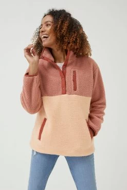 FatFace Pink Ember Colourblock Fleece -Fashion Clothing Store D58032s3