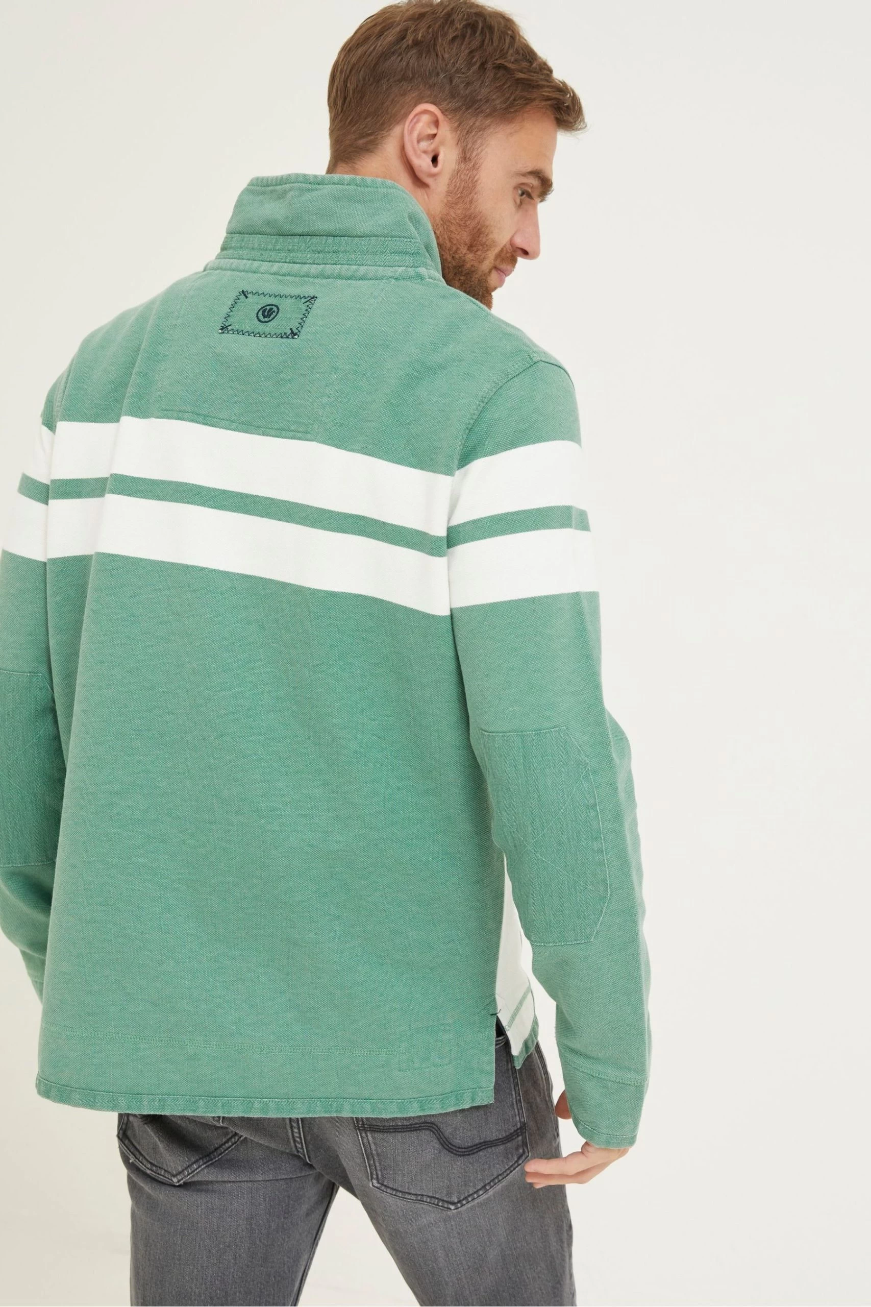 FatFace Green Airlie Stripe Button Neck Sweatshirt 2 FatFace Green Airlie Stripe Button Neck Sweatshirt - Image 2