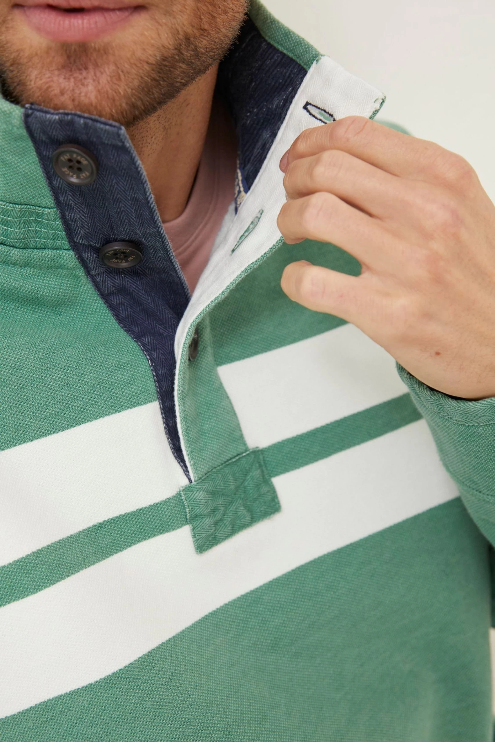 FatFace Green Airlie Stripe Button Neck Sweatshirt 4 FatFace Green Airlie Stripe Button Neck Sweatshirt - Image 4