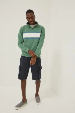 FatFace Green Fowey Stripe Half Neck Sweatshirt -Fashion Clothing Store D60930s3